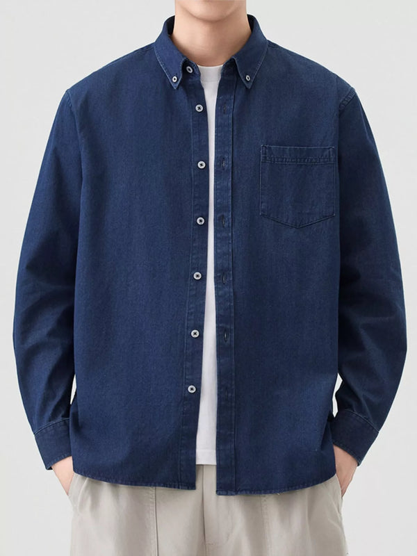 Men's Full Size Button-Down Denim Shirt Plus Size